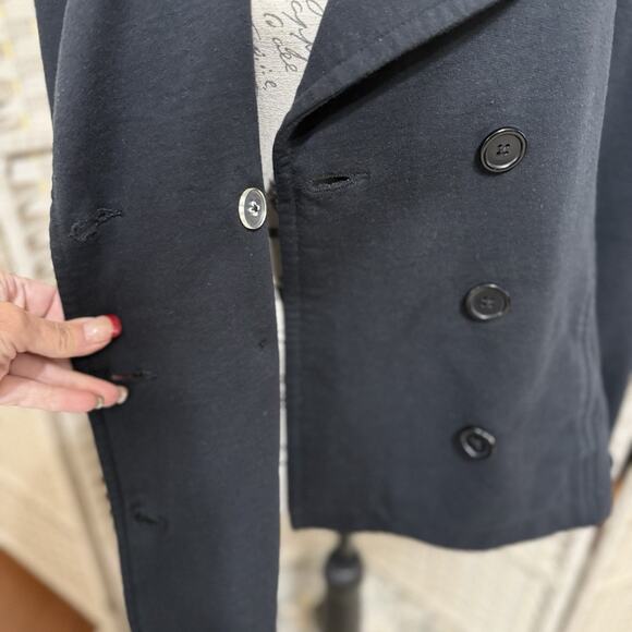 Norma Kamali Double Breast Knit Jacket Women’s Large Black Blazer Peacoat Cuffs - Picture 6 of 10